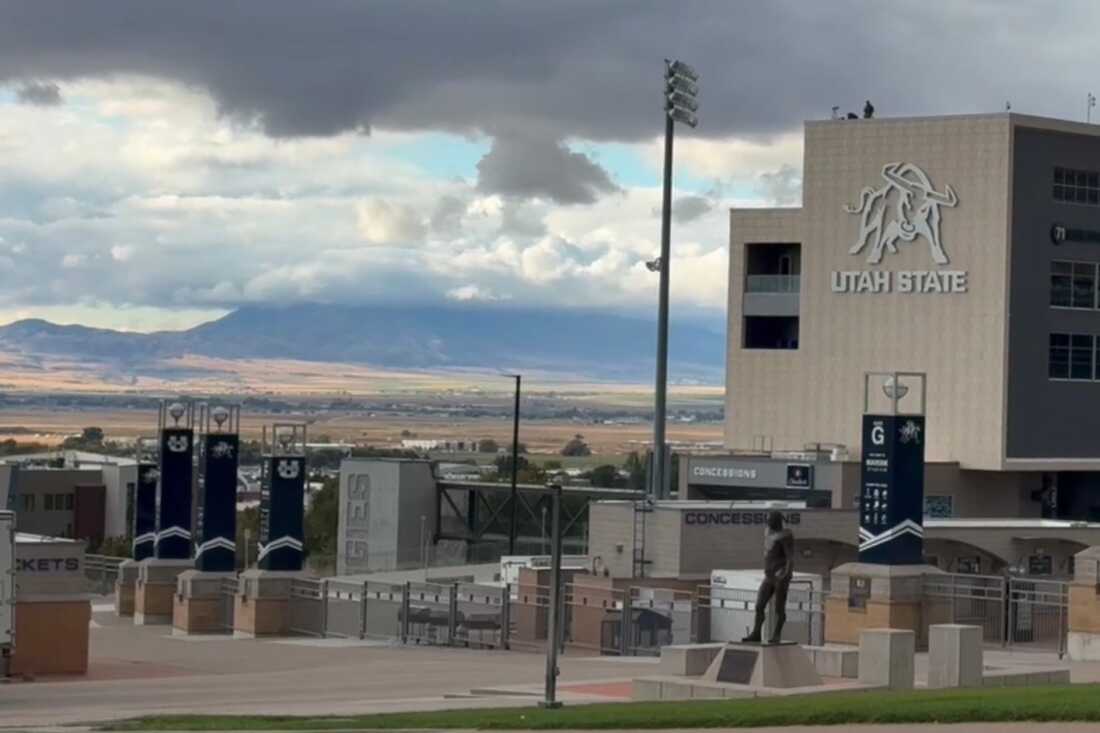 The city of Logan, Utah, a college and dairy farming town, is seen from the hillside on the Utah State University campus, Wednesday, April 22, 2026.