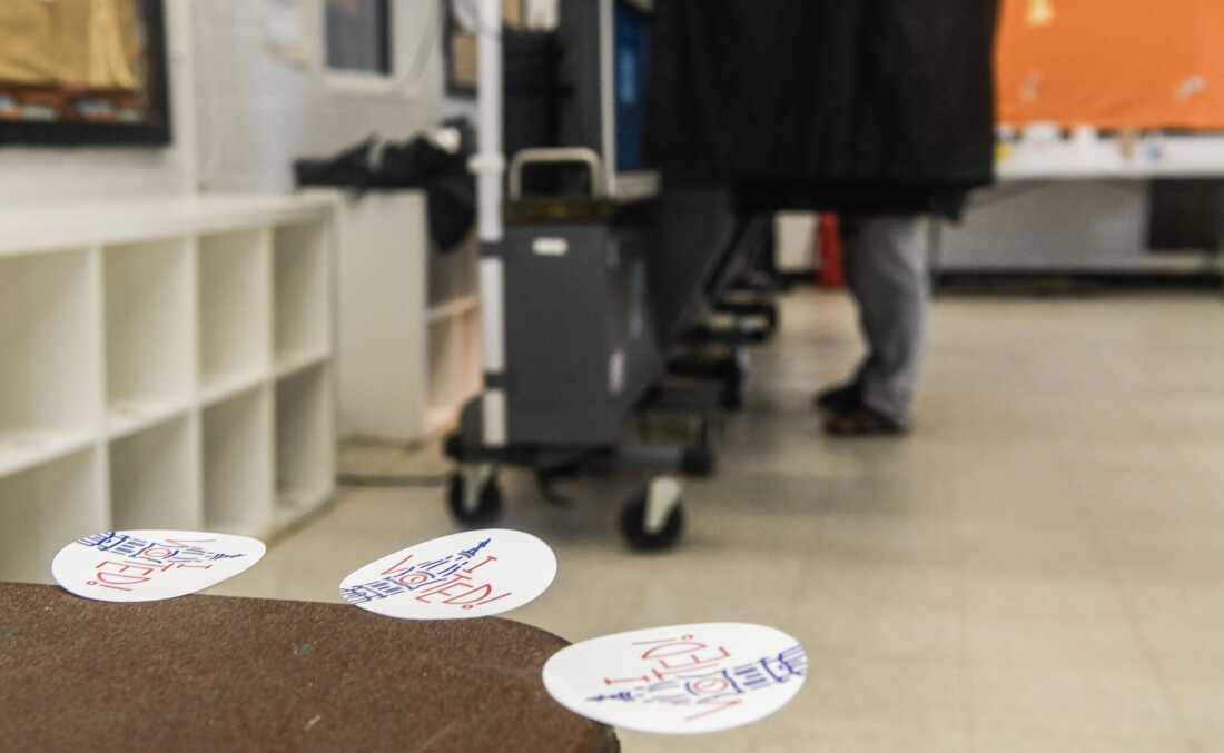 "I Voted" stickers are seen as a person casts their ballot in Philadelphia in Pennsylvania's primary election on May 19.