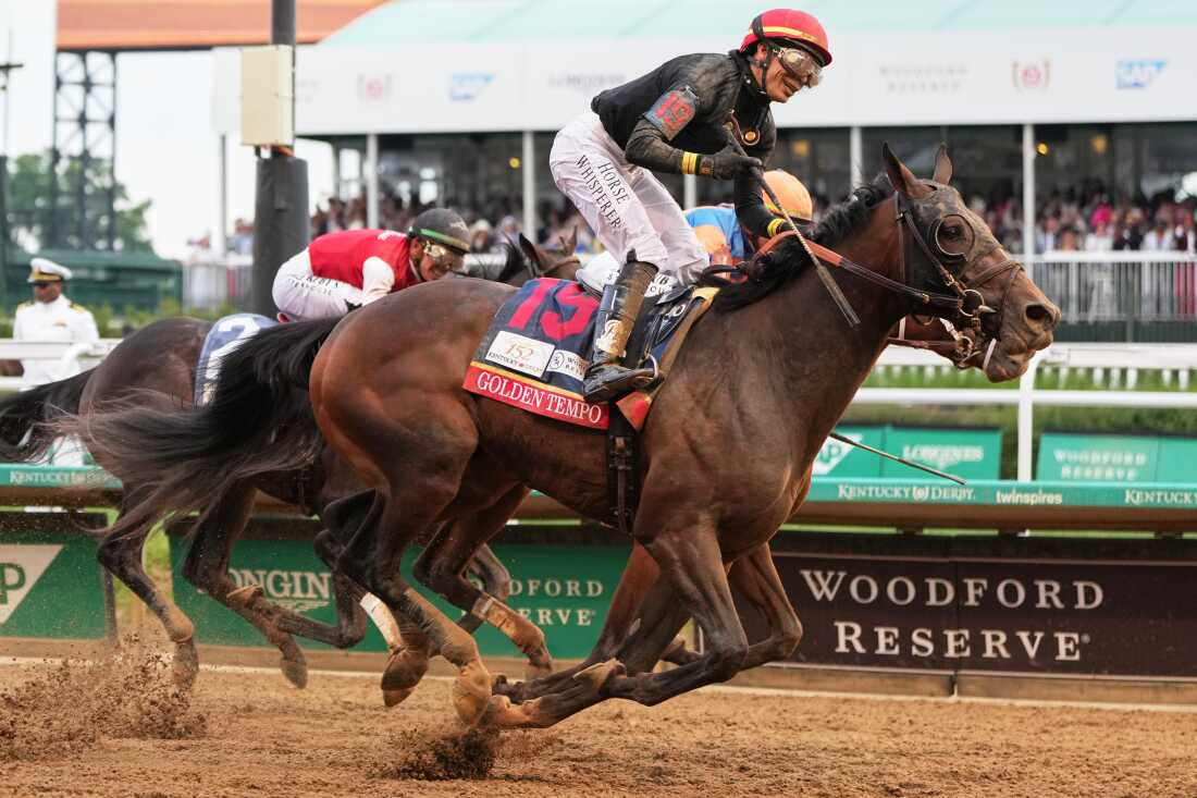 Golden Tempo (19) ridden by Jose L. Ortiz wins the 152nd running of the Kentucky Derby horse race at Churchill Downs, Saturday, May 2, 2026, in Louisville, Ky.