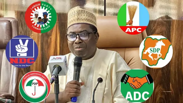 Colage images of di logos of di APC, PDP, SDP, ADC, NDC and Labour Party of Nigeria