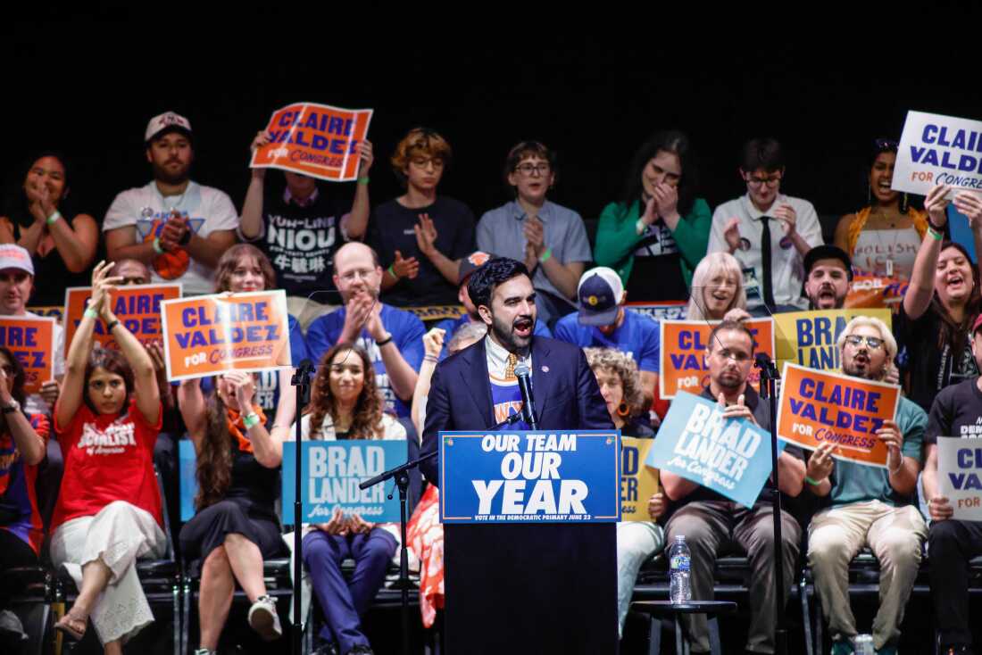 New York Mayor Zohran Mamdani speaks during the "Our Team, Our Year" Get Out The Vote rally in Brooklyn, New York, on June 18. Mamdani-backed progressive candidates swept their primary elections