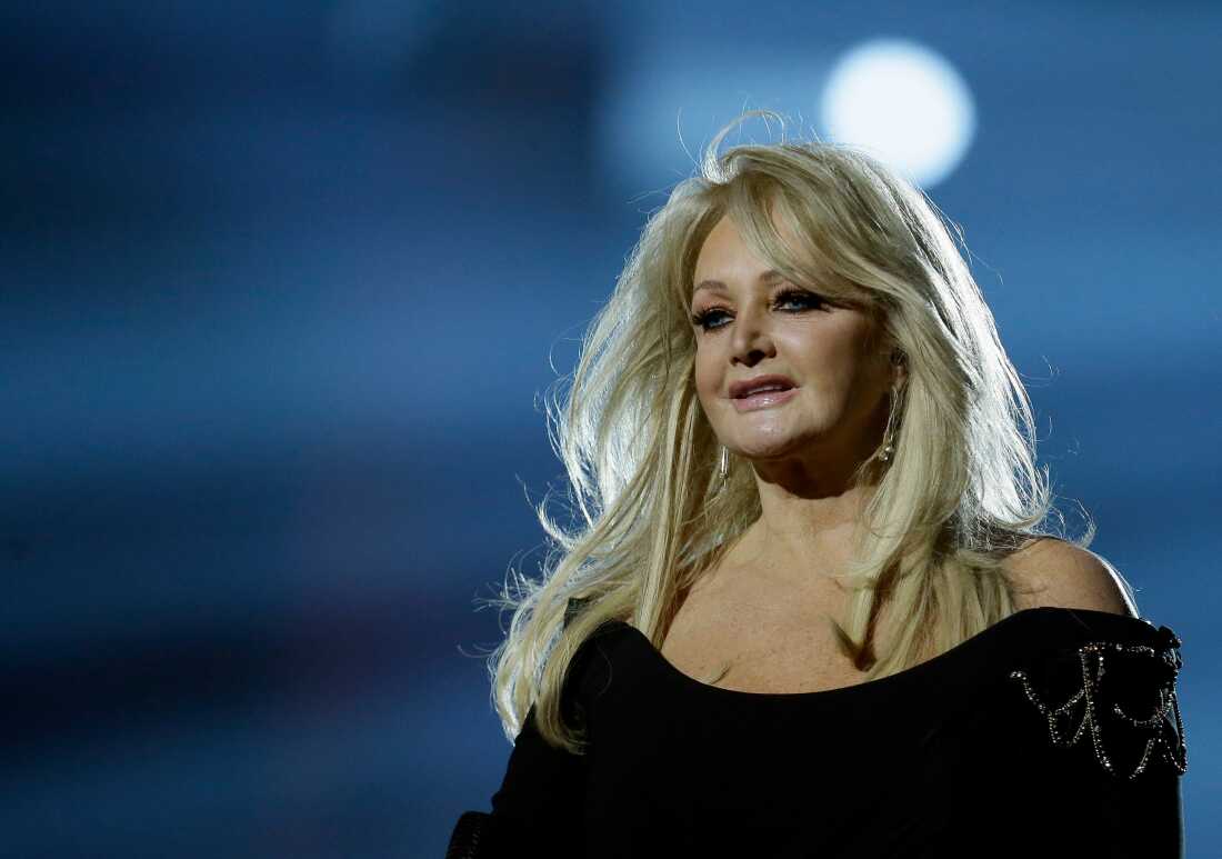 FILE - Singer Bonnie Tyler performs her song "Believe in Me" during a rehearsal for the final of the Eurovision Song Contest at the Malmo Arena in Malmo, Sweden on May 17, 2013.