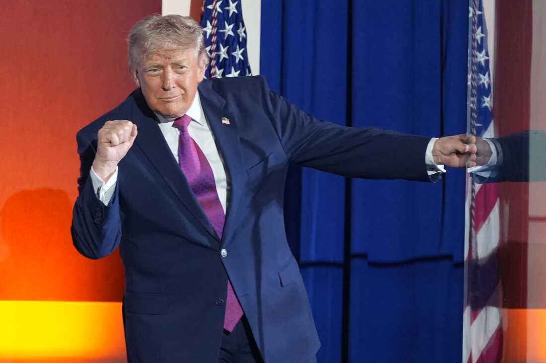 President Trump gestures after speaking at Mount Rushmore National Memorial, Friday, July 3, 2026, near Keystone, S.D.